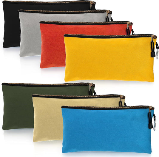 7 Pack Canvas Tool Pouch, 16 OZ Heavy Duty Zipper Utility Bags, 12" x 7" Multipurpose Storage Organizer Tote V1259-DP01-A-920