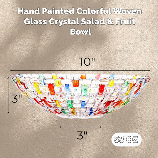 2 Pack Colorful Crystal Glass Fruit Bowls, 10" Hand Painted Woven Art Bowl, Decorative Large Plate to Display V1259-DP01-A-925