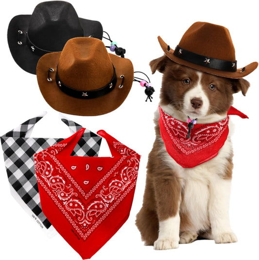 4 Pack Pet Cowboy Costume Accessories Set, 2 Pcs Hat and Bandana Scarf, Puppy Kitten Halloween Christmas V1259-DP01-A-933