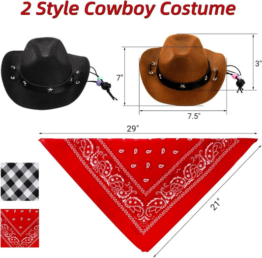 4 Pack Pet Cowboy Costume Accessories Set, 2 Pcs Hat and Bandana Scarf, Puppy Kitten Halloween Christmas V1259-DP01-A-933