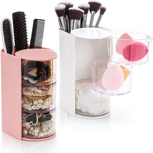 2 Pack Hair Brush Holders, 3-layer Rotatable Tie Organizer, Clear Acrylic Accessories Storage Box for Girls, V1259-DP01-A-938