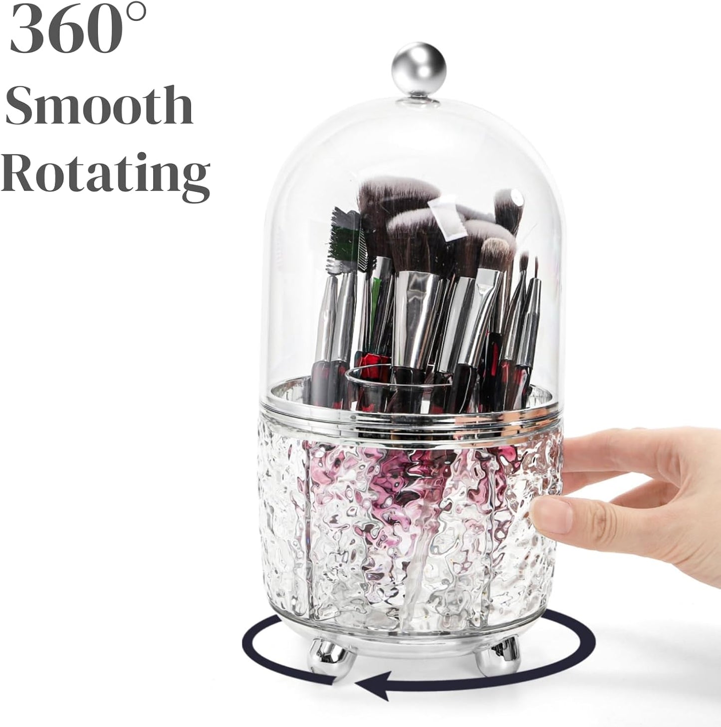 Rotating Makeup Brush Holder, Dustproof Cosmetic Tools Organizer with Lid, 360 degrees Spinning Covered V1259-DP01-A-941