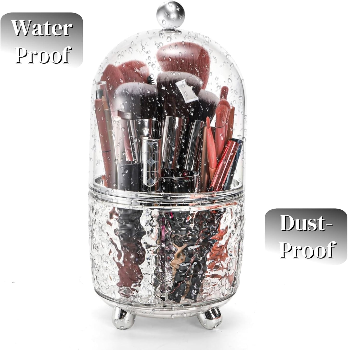 Rotating Makeup Brush Holder, Dustproof Cosmetic Tools Organizer with Lid, 360 degrees Spinning Covered V1259-DP01-A-941