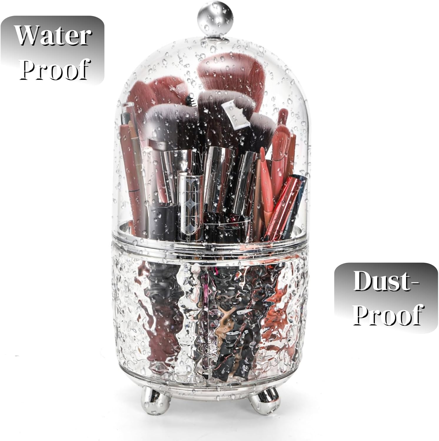 Rotating Makeup Brush Holder, Dustproof Cosmetic Tools Organizer with Lid, 360 degrees Spinning Covered V1259-DP01-A-941