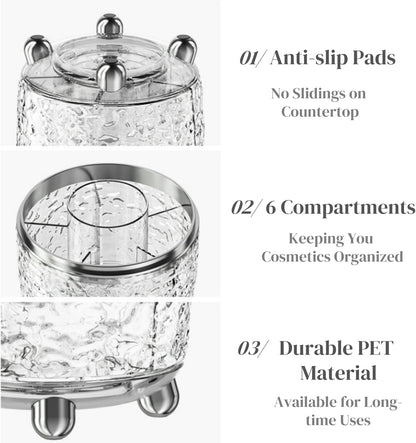 Rotating Makeup Brush Holder, Dustproof Cosmetic Tools Organizer with Lid, 360 degrees Spinning Covered V1259-DP01-A-941