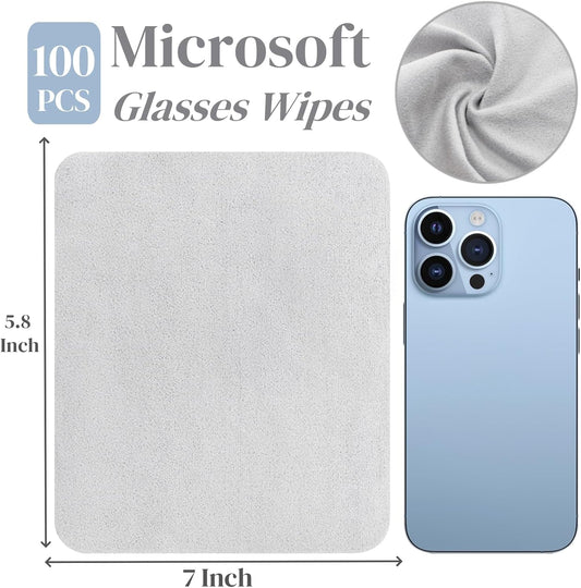 100 Pack Microfiber Glasses Cleaning Cloth, Ultra Soft Eyeglasses Wipe Suede, Washable Cleaner for Lens, V1259-DP01-A-945