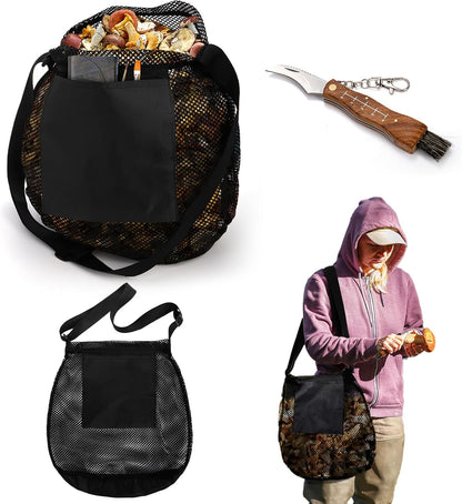 Foraging Bag, 2 Pcs Mushroom Kit with Bag and Foldable Knife, Morel Picking Basket, Practical Collecting V1259-DP01-A-958
