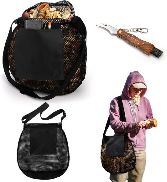Foraging Bag, 2 Pcs Mushroom Kit with Bag and Foldable Knife, Morel Picking Basket, Practical Collecting V1259-DP01-A-958