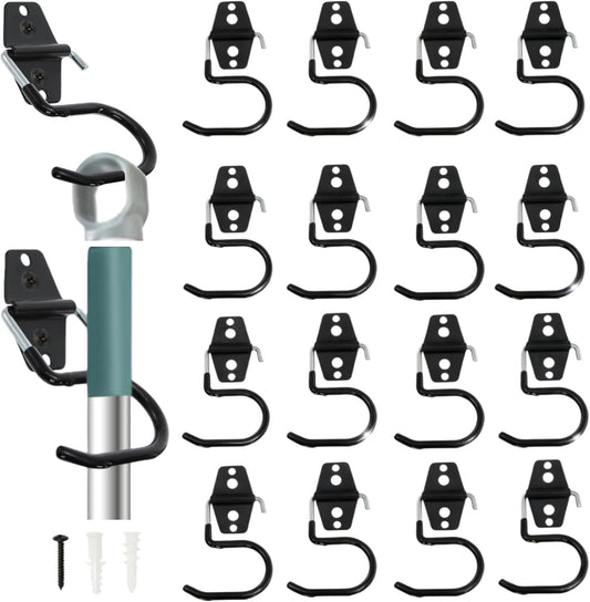 16 Pack Metal Broom Hooks, Heavy Duty Garage Holder Wall Mount, S Type Anti-Slip Mop Rack, Cleaning Tools V1259-DP01-A-960
