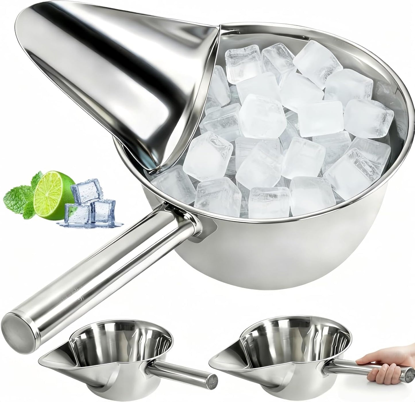 2 Pack 55 OZ Metal Ice Scoop, Large Stainless Steel Scooper, Heavy-Duty Flat Bottom Scoops, Stackable Durable V1259-DP01-A-977