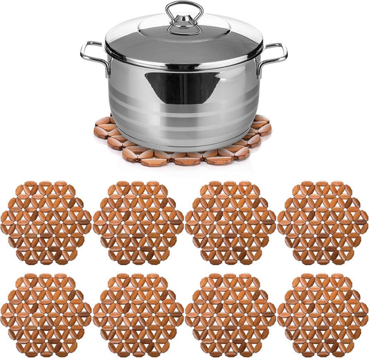 8 Pack Bamboo Trivet Mat, Hot Plate Pad, Heat Resistant Table Counter Protector, Coaster for Tea Coffee Pot V1259-DP01-A-983