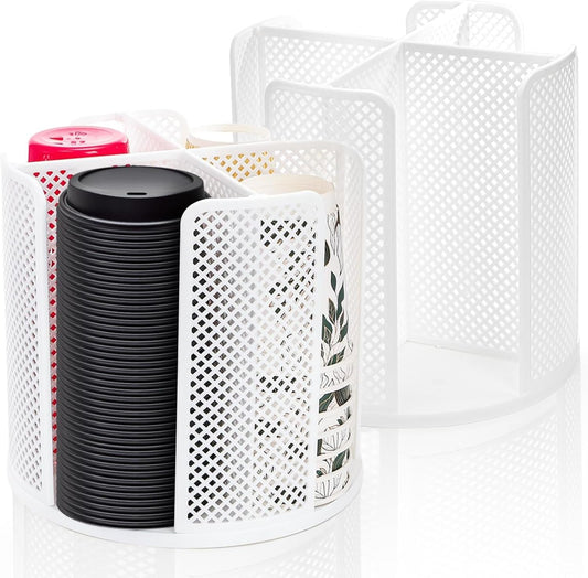 2 Pack Paper Cup & Lid Holder, Rotating Coffee Cups Dispenser with 4 Compartments, Plastic Disposable Storage V1259-DP01-A-986