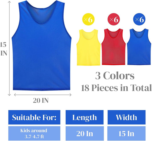 18 Packs Youth Team Pinnies, Kids Scrimmage Training Vest, Pennies, Jerseys Mesh Practice Vests for V1259-DP01-A-993