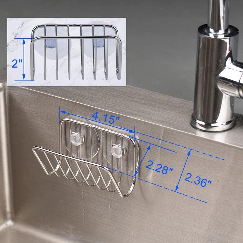 Sponsrek - Kitchen Gully Stone Sponsrek - Stainless Steel Suction Cup - Sponsholder - Silver V1259-DP01-BO-103