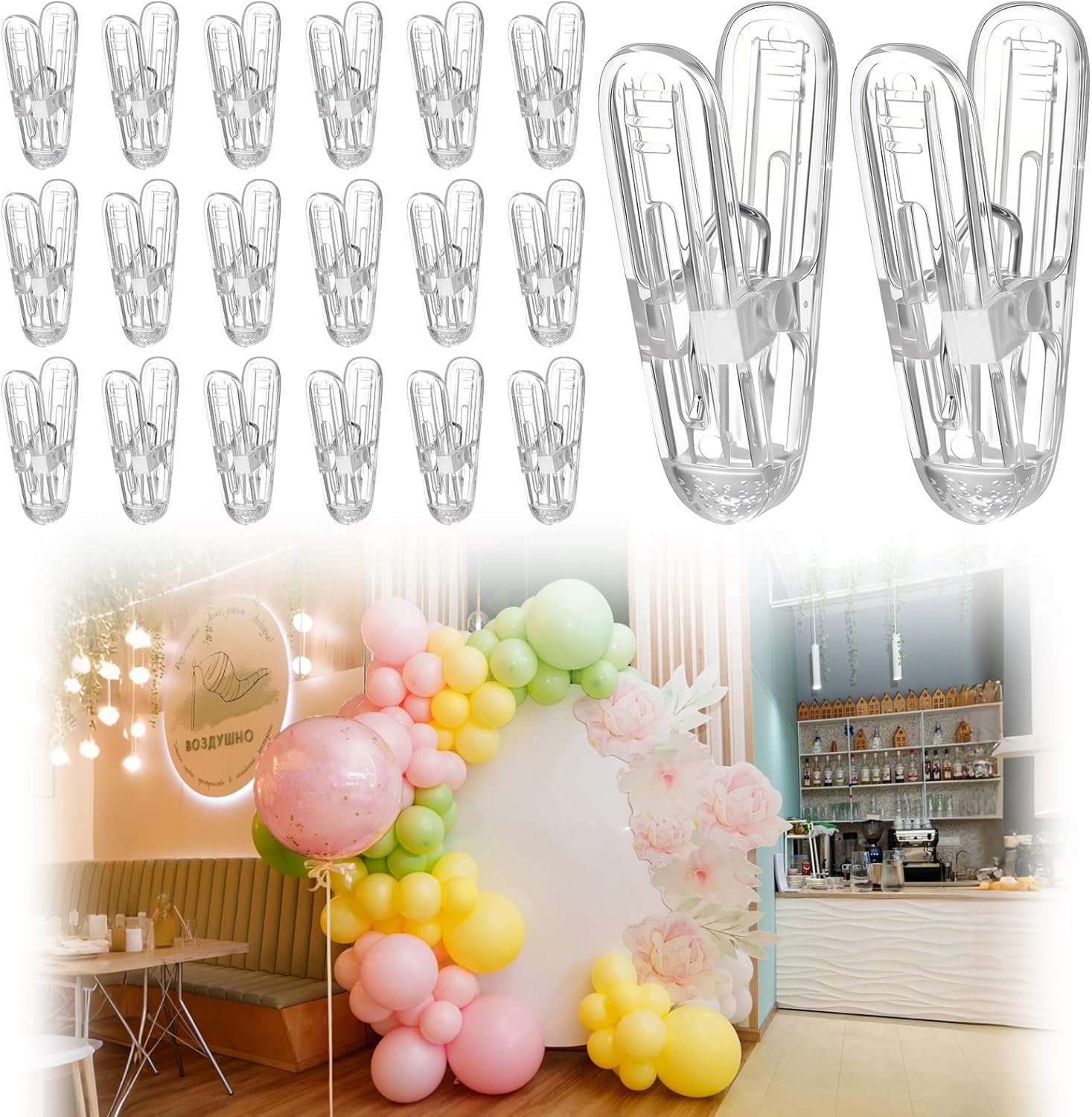 Plastic clips - pack of 20 - Balloon arch clips - Plastic spring clips - 2.4 inches - Sturdy clips - For V1259-DP01-BO-106