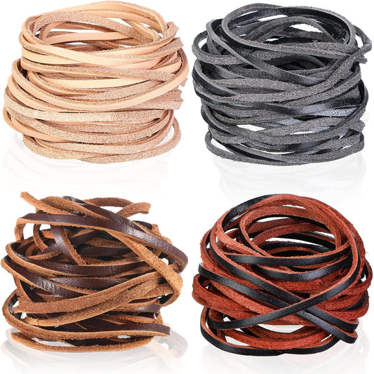 Cowhide rope - 4 rolls - 3mm - 5 meters - Real leather rope - Natural edge strip - Braided rope - Leather V1259-DP01-BO-107