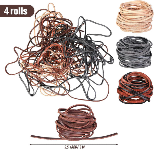 Cowhide rope - 4 rolls - 3mm - 5 meters - Real leather rope - Natural edge strip - Braided rope - Leather V1259-DP01-BO-107