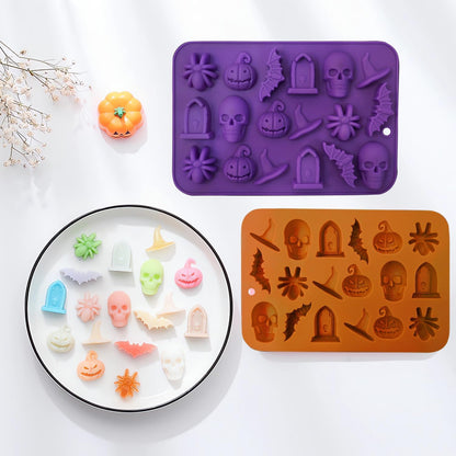 Halloween Molds - Silicone Molds - Chocolate Molds - 2-Pack - 3D Halloween Chocolate - Candy - Gummy Molds - V1259-DP01-BO-108