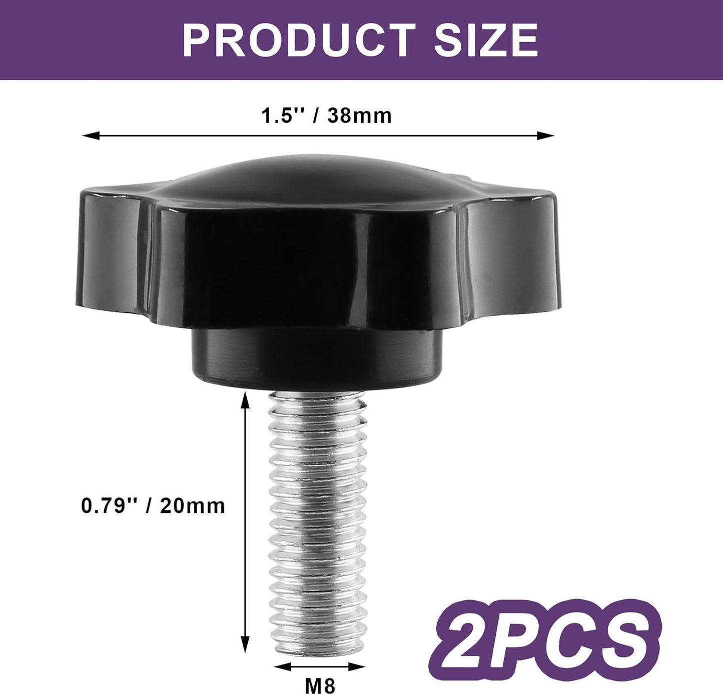 Screw - M8 x 20mm - Star-shaped knob - 2 pieces - Plastic - Hexagonal - Hand-tightening screw - For V1259-DP01-BO-112