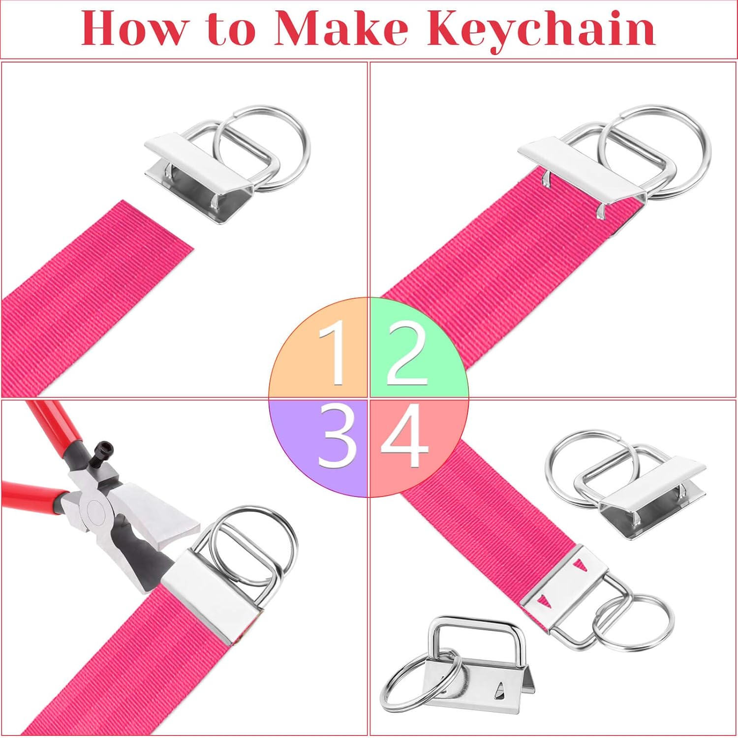 Keychain Hardware Kit - 50 pieces - Lanyard Keychains - 1 inch - With Keychain Pliers - Hardware Supplies for V1259-DP01-BO-120