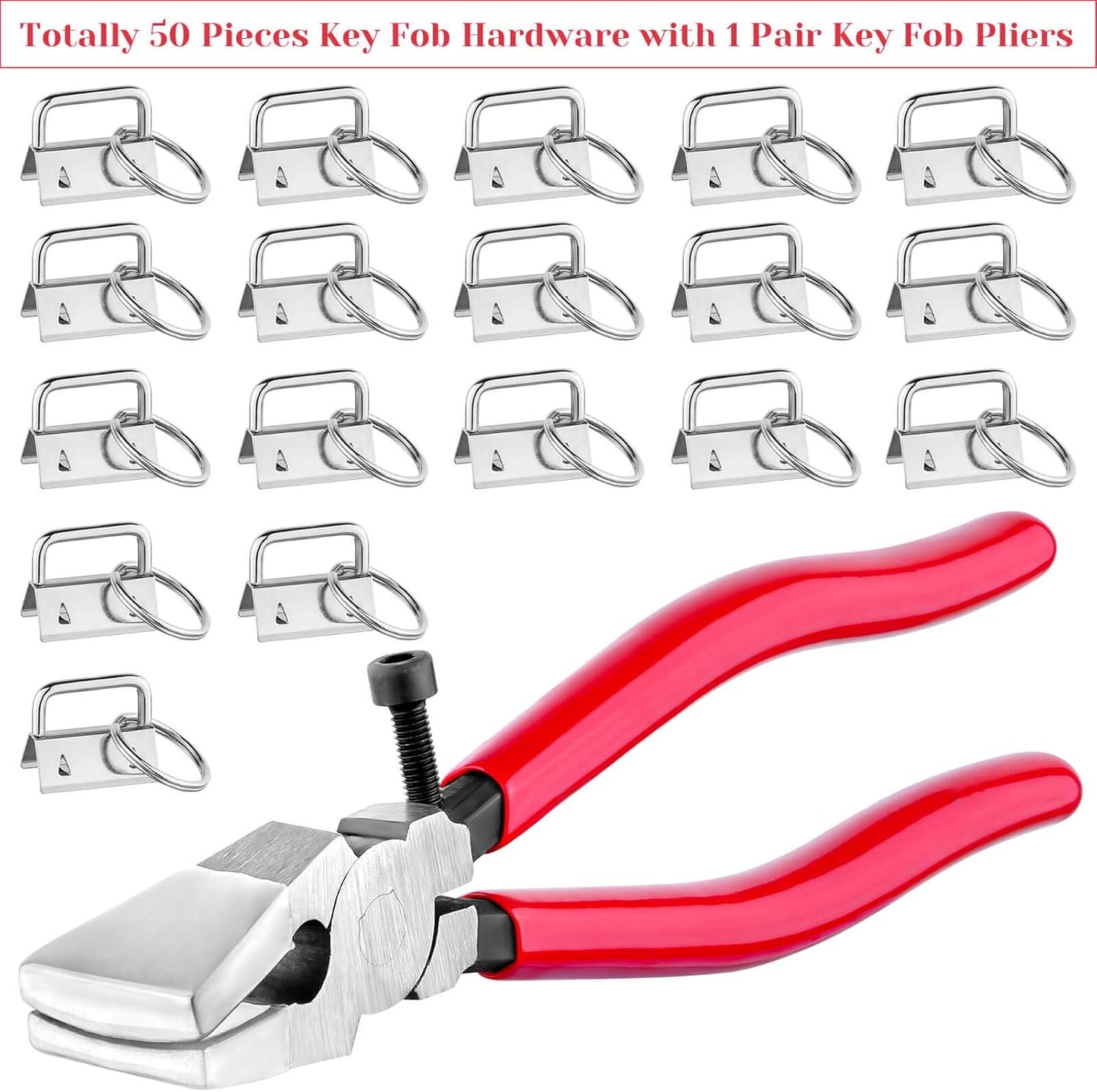 Keychain Hardware Kit - 50 pieces - Lanyard Keychains - 1 inch - With Keychain Pliers - Hardware Supplies for V1259-DP01-BO-120