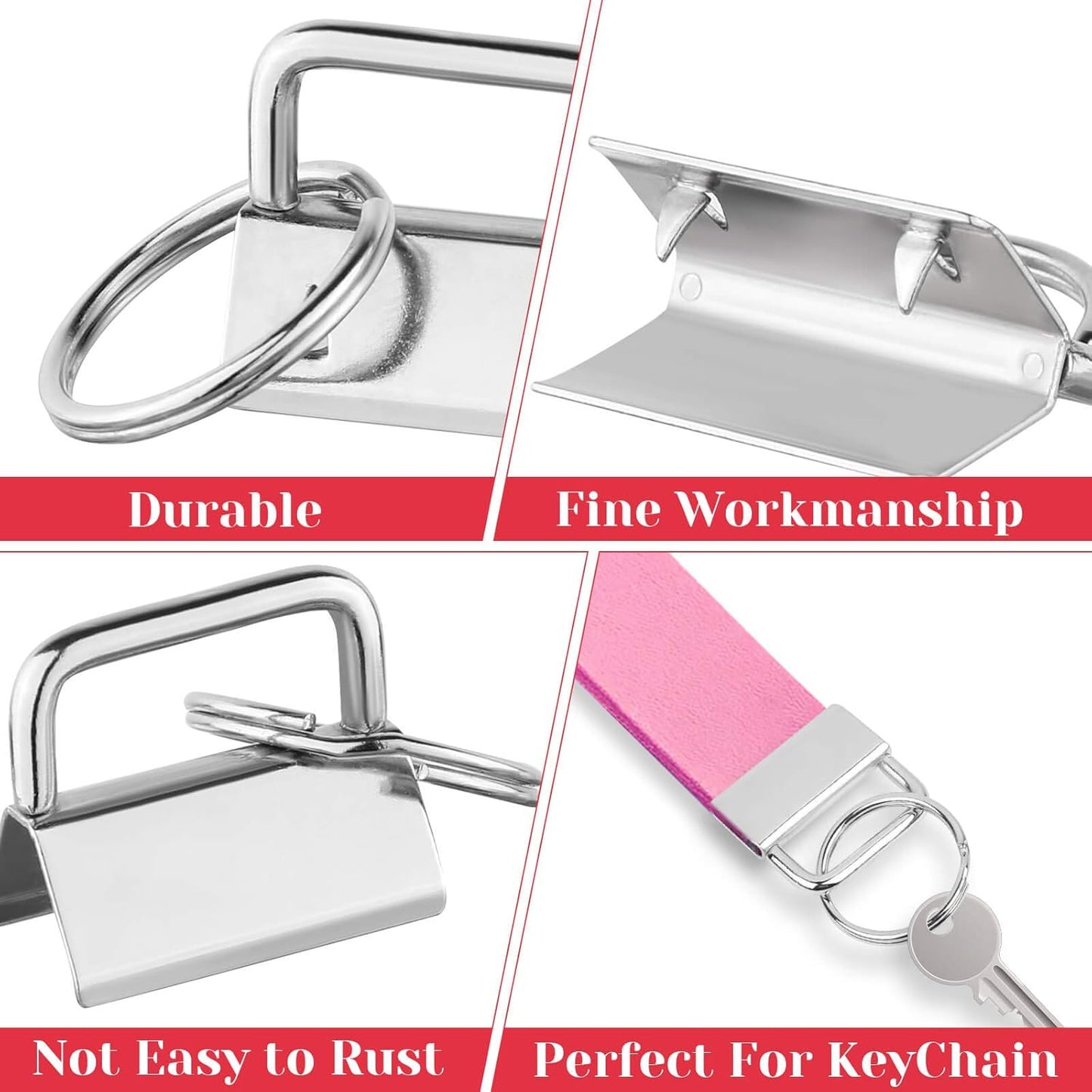 Keychain Hardware Kit - 50 pieces - Lanyard Keychains - 1 inch - With Keychain Pliers - Hardware Supplies for V1259-DP01-BO-120
