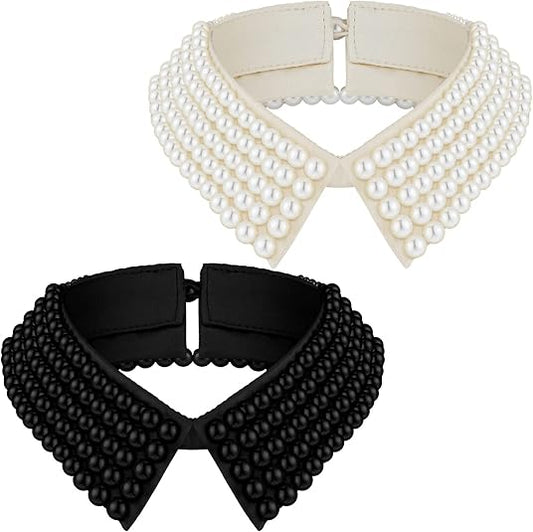 Ladies' Collar - 2-piece - Pearl Choker - Pearl Collar - Faux Collar - Women's - Fake Choker - Imitation V1259-DP01-BO-121