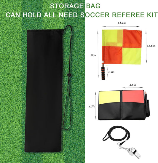 Soccer referee set - 2-piece blocked soccer flag - Red and yellow referee cards - With storage bag - V1259-DP01-BO-125