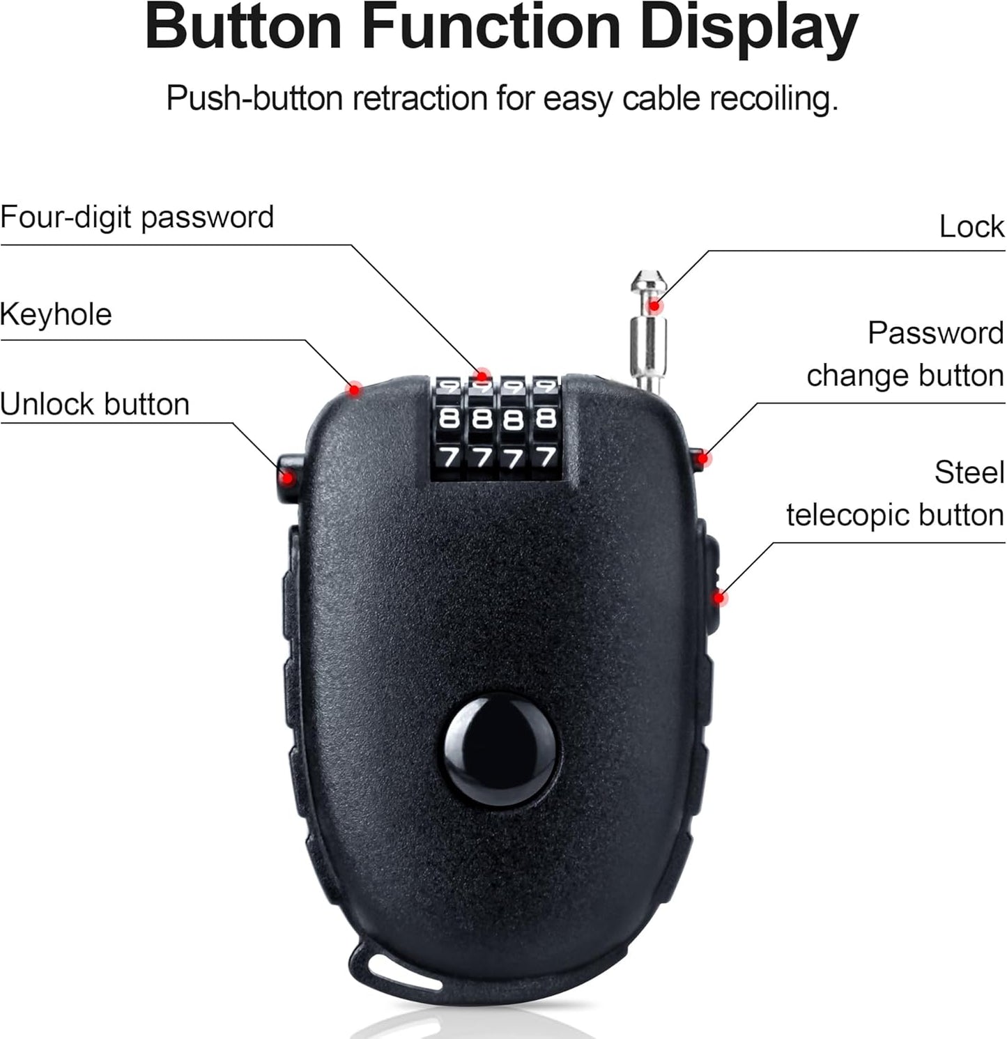 Snowboardslot - 4-position combination 27.5 inch - retractable cable lock - for snowboards, bikes, luggage, V1259-DP01-BO-13