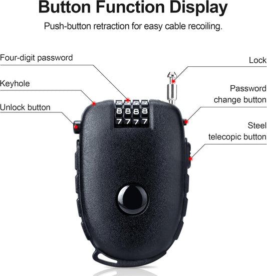 Snowboardslot - 4-position combination 27.5 inch - retractable cable lock - for snowboards, bikes, luggage, V1259-DP01-BO-13