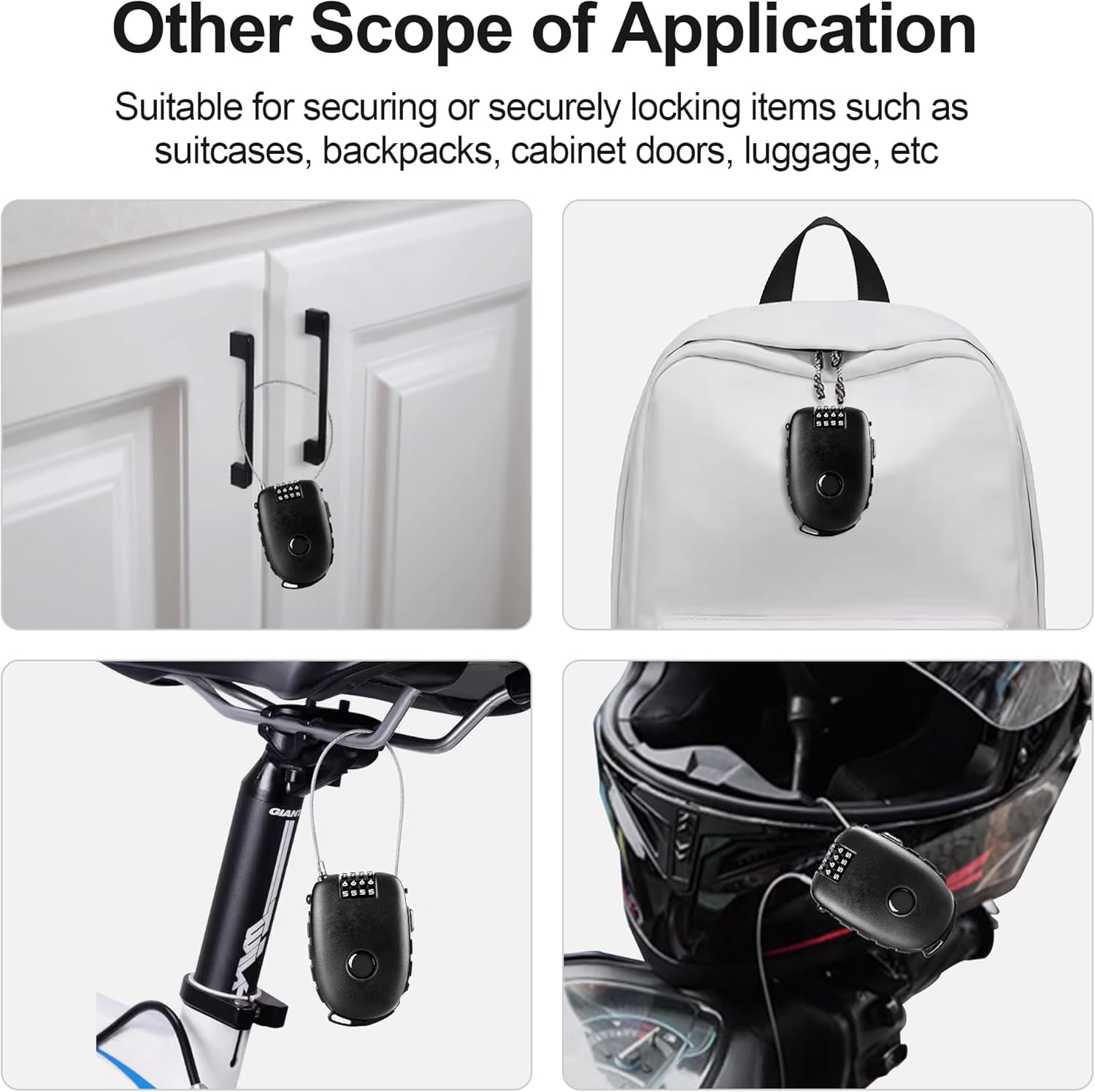 Snowboardslot - 4-position combination 27.5 inch - retractable cable lock - for snowboards, bikes, luggage, V1259-DP01-BO-13
