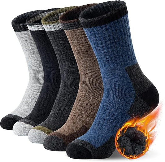 Heren walking socks - woolen socks - 5 pairs - fleece lined - thick - warm - winter socks with crew neck - V1259-DP01-BO-131