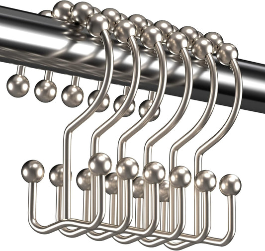 Shower Curtain Hooks - Stainless Steel - Metal - Double Sliding Clasp - Shower Curtain Rings - Suitable for V1259-DP01-BO-136