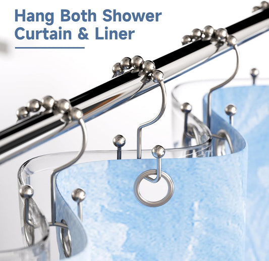 Shower Curtain Hooks - Stainless Steel - Metal - Double Sliding Clasp - Shower Curtain Rings - Suitable for V1259-DP01-BO-136