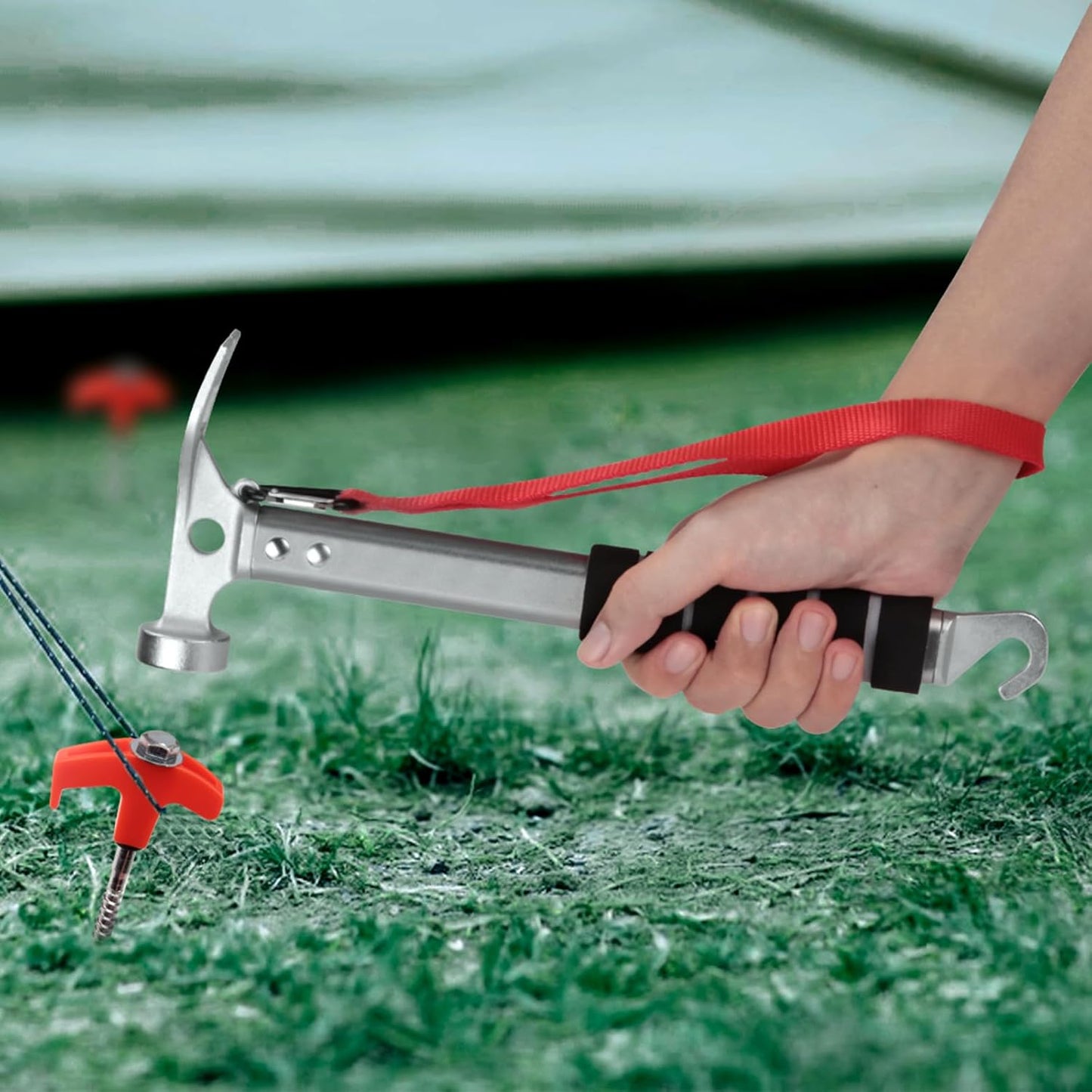 Campinghamer - 3-in-1 - Functional tent peg hammer with puller - For camping, hiking and backpacking - Sponge V1259-DP01-BO-14
