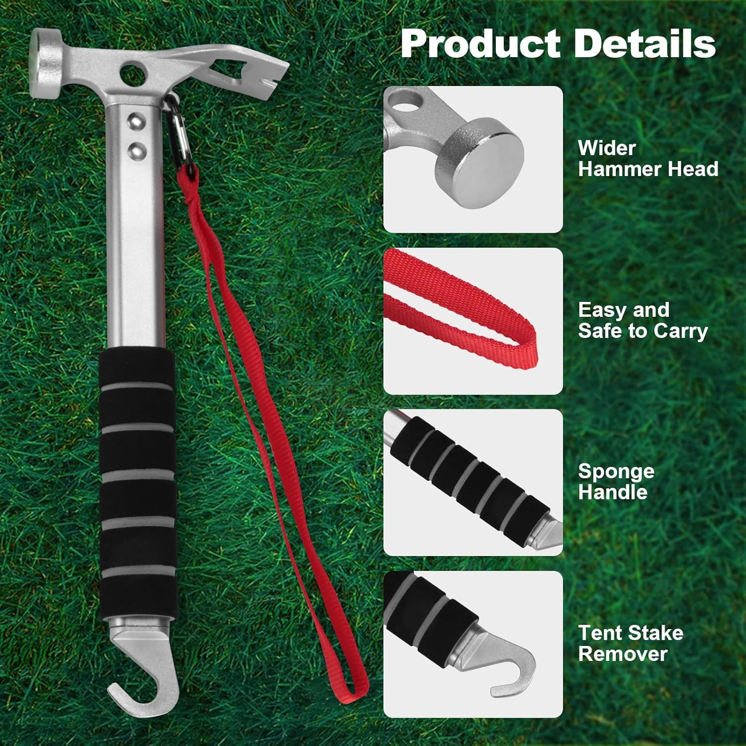 Campinghamer - 3-in-1 - Functional tent peg hammer with puller - For camping, hiking and backpacking - Sponge V1259-DP01-BO-14