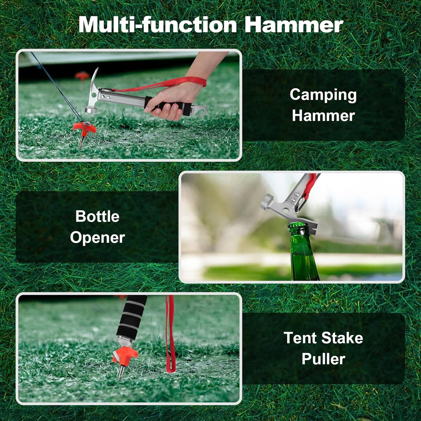 Campinghamer - 3-in-1 - Functional tent peg hammer with puller - For camping, hiking and backpacking - Sponge V1259-DP01-BO-14