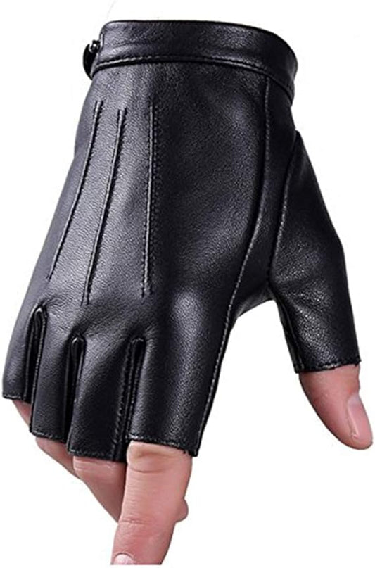 Black gloves-half finger gloves-fingerless driving gloves-PU leather-outdoor sports-men, women and V1259-DP01-BO-143