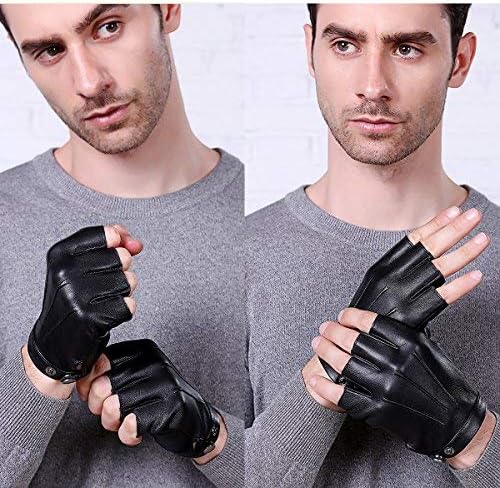 Black gloves-half finger gloves-fingerless driving gloves-PU leather-outdoor sports-men, women and V1259-DP01-BO-143