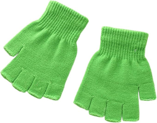 Green gloves - plain gloves - open gloves - boys' and girls' gloves - plain knitted gloves - fingerless V1259-DP01-BO-147