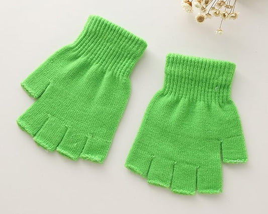 Green gloves - plain gloves - open gloves - boys' and girls' gloves - plain knitted gloves - fingerless V1259-DP01-BO-147