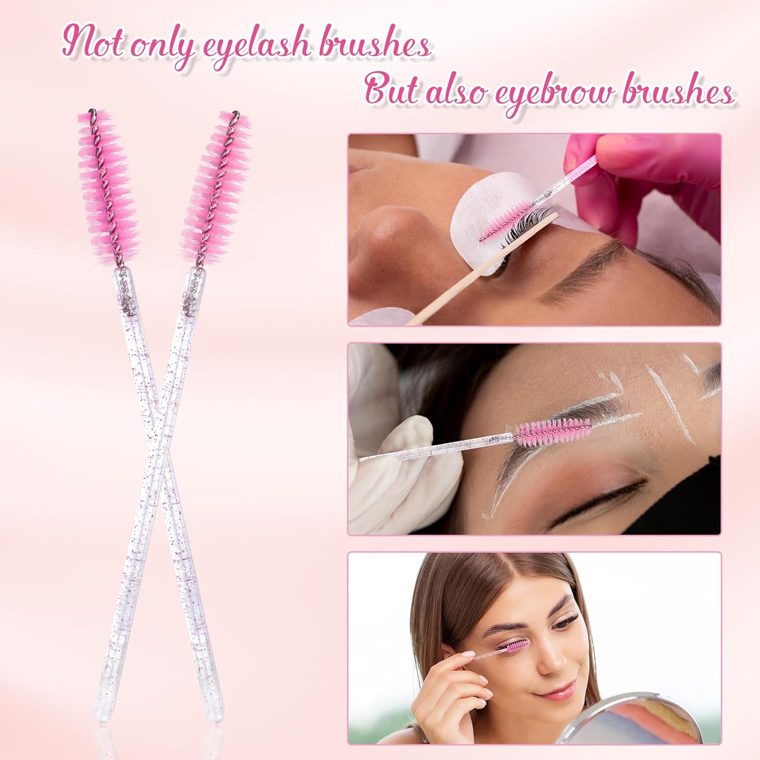 Lash Brush - 100 pieces - Disposable Lash Brush - For Eyelash Extensions - Pink - Crystal Mascara Stick - V1259-DP01-BO-157