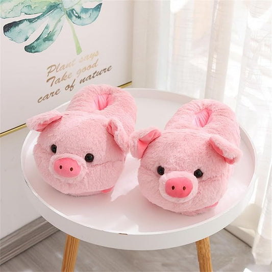 Cheerful Pink Piggy Plush Slippers - One Size (35-43) - Ultra Soft & Warm - Anti-slip V1259-DP01-BO-165