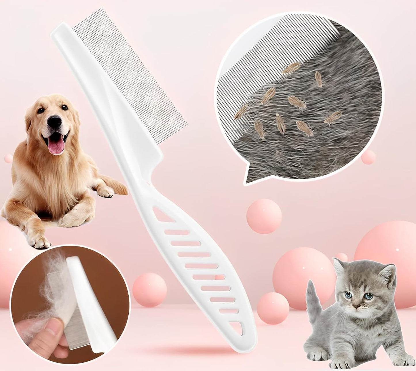 Flea comb for dogs and cats - Dog grooming tool - For removing tear stains, fleas, mange and lice V1259-DP01-BO-167