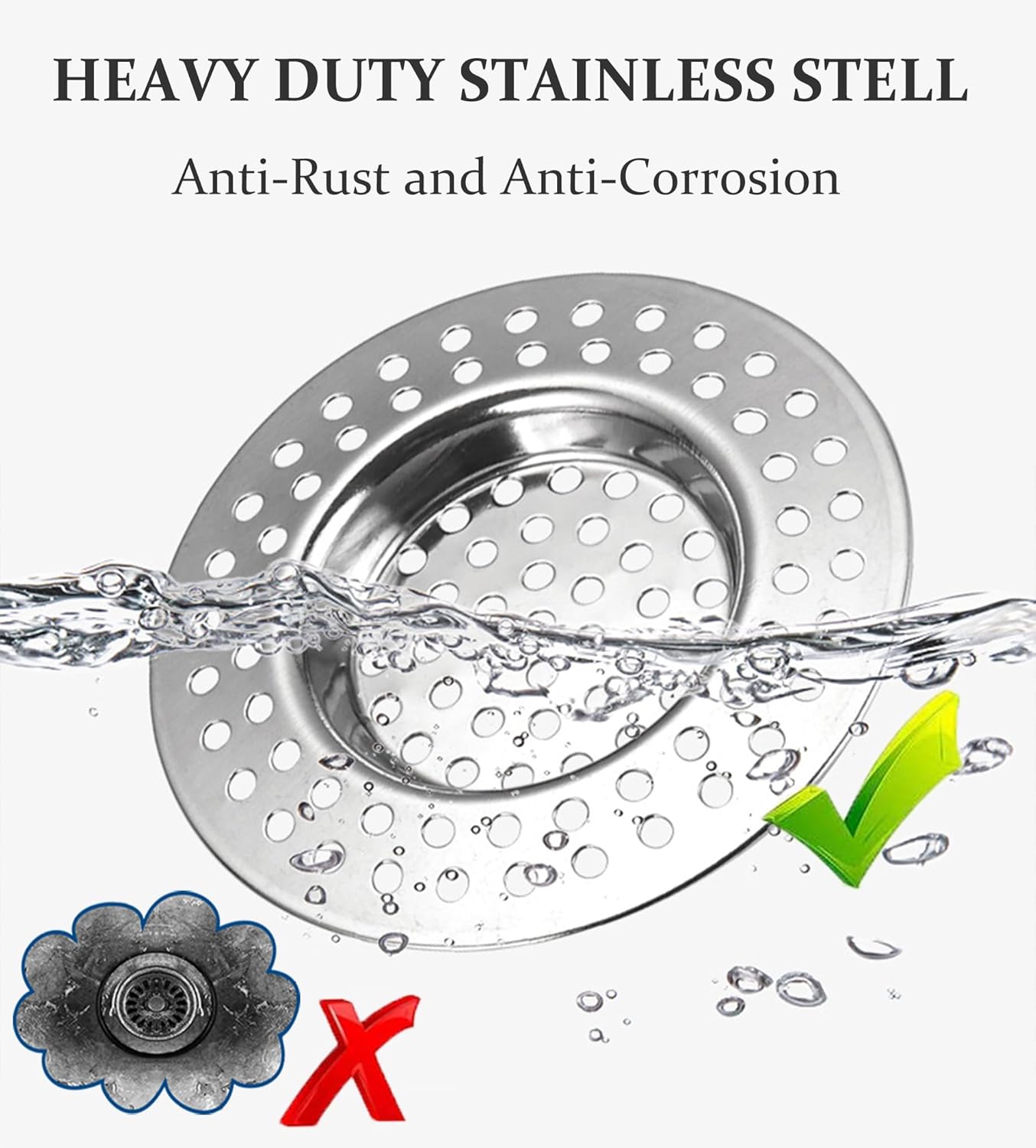 RVS kitchen drain plug - standard drain plug and hair/food catcher for bathroom - kitchen and shower (7.6 cm V1259-DP01-BO-168