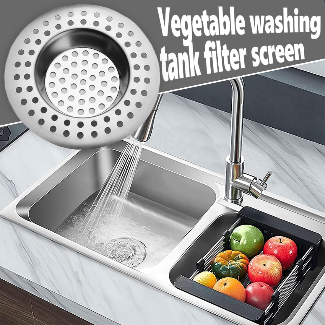 RVS kitchen drain plug - standard drain plug and hair/food catcher for bathroom - kitchen and shower (7.6 cm V1259-DP01-BO-168