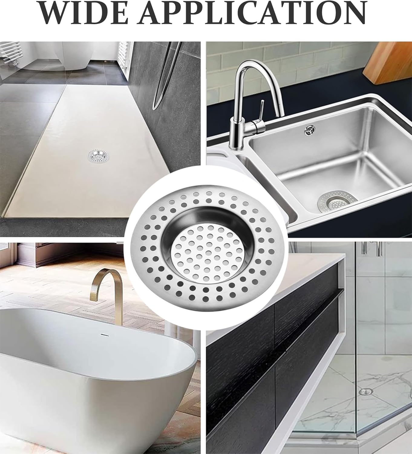 RVS kitchen drain plug - standard drain plug and hair/food catcher for bathroom - kitchen and shower (7.6 cm V1259-DP01-BO-168