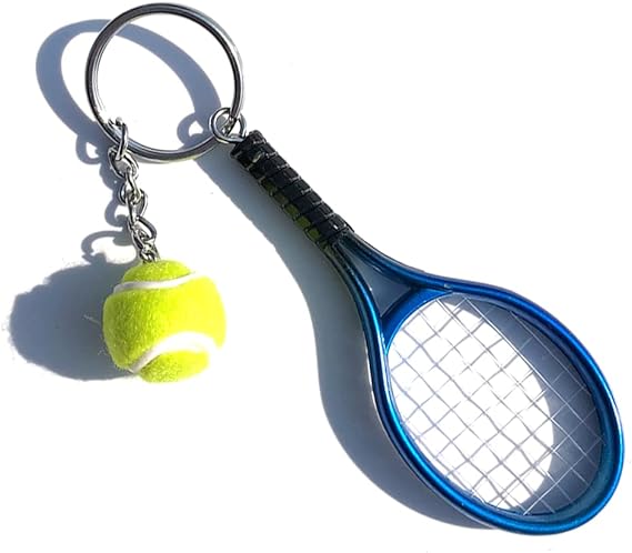 Keychain - Mini tennis racket - With ball - Keychain - Blue - Tennis fan - Keychain - Gift V1259-DP01-BO-17
