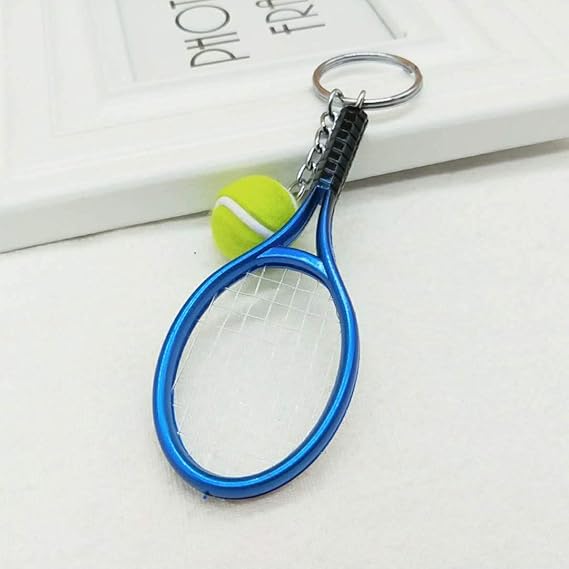 Keychain - Mini tennis racket - With ball - Keychain - Blue - Tennis fan - Keychain - Gift V1259-DP01-BO-17