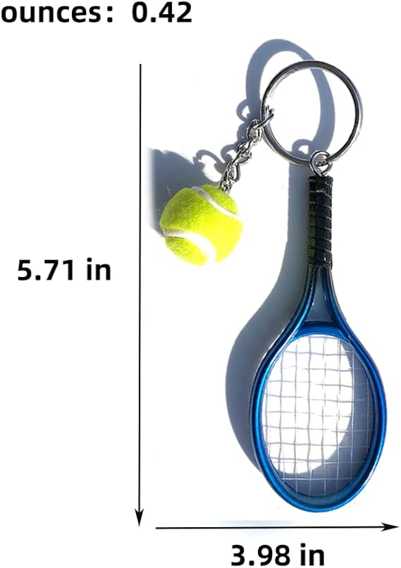 Keychain - Mini tennis racket - With ball - Keychain - Blue - Tennis fan - Keychain - Gift V1259-DP01-BO-17